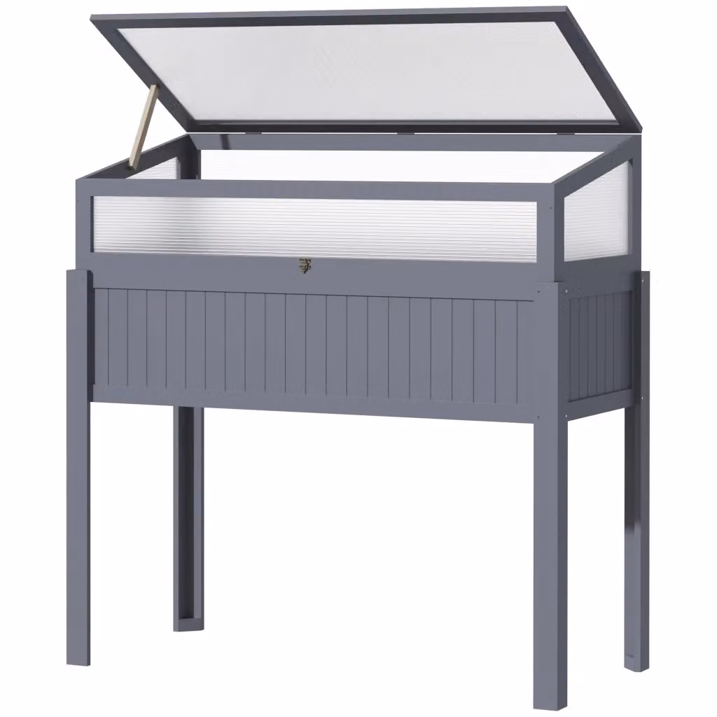 Letti rialzati 2-in-1 con serra Zephmum in policarbonato e legno, colore grigio, L 120 cm x P 54 cm x H 112/122 cm – 2