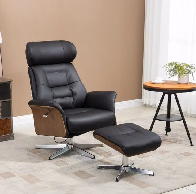 Poltrona relax girevole reclinabile con poggiapiedi nera