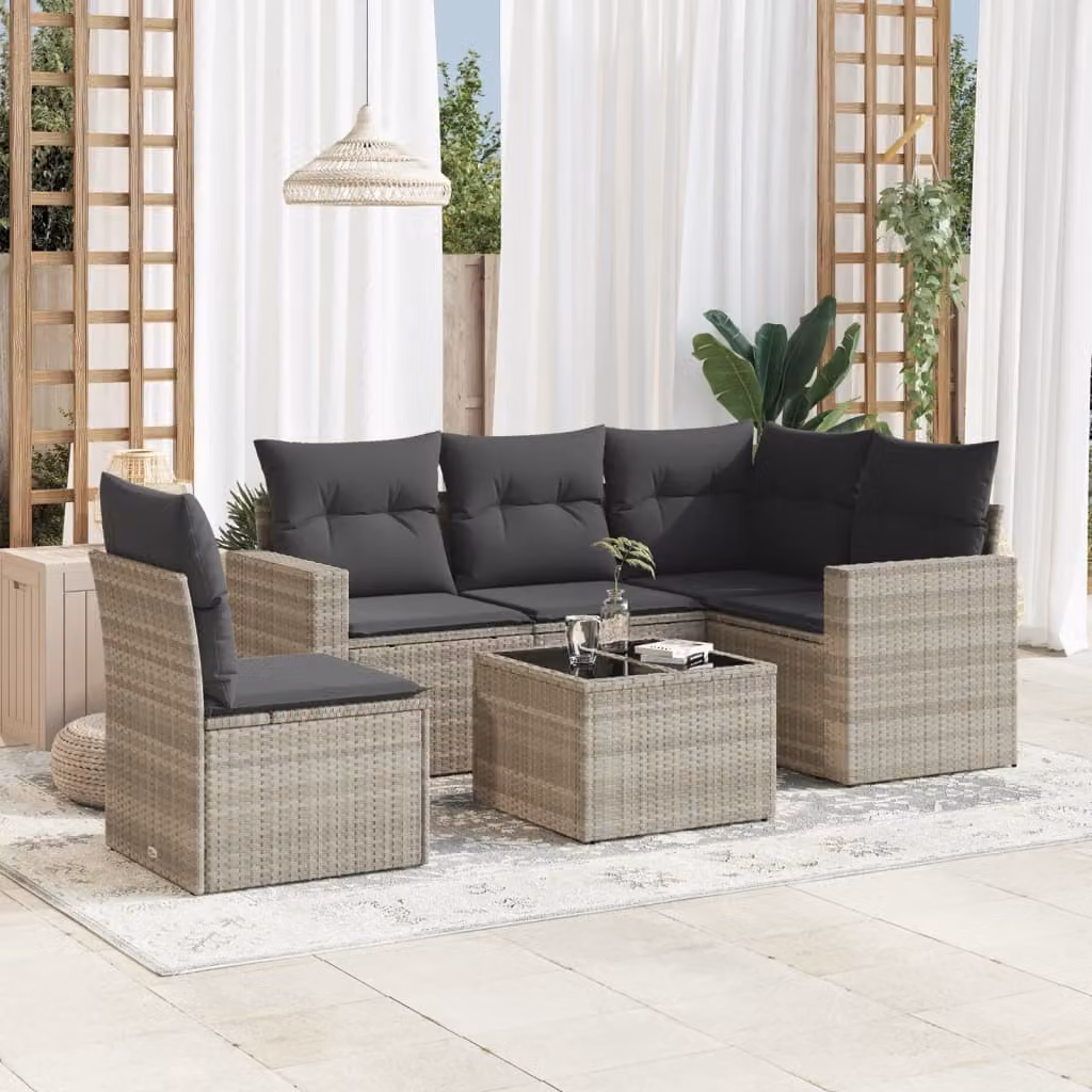vidaXL Set Divano da Giardino a L con Tavolino da Caffè in Polyrattan e Acciaio, 6 Pezzi, Grigio – 1