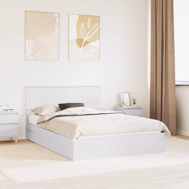 Letto con contenitore vidaXL in legno ingegnerizzato bianco, L: 140 cm, P: 200 cm, H: 103 cm