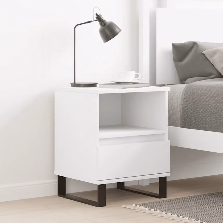 Comodino moderno da parete vidaXL in legno e metallo bianco L 40 cm x P 35 cm x H 50 cm