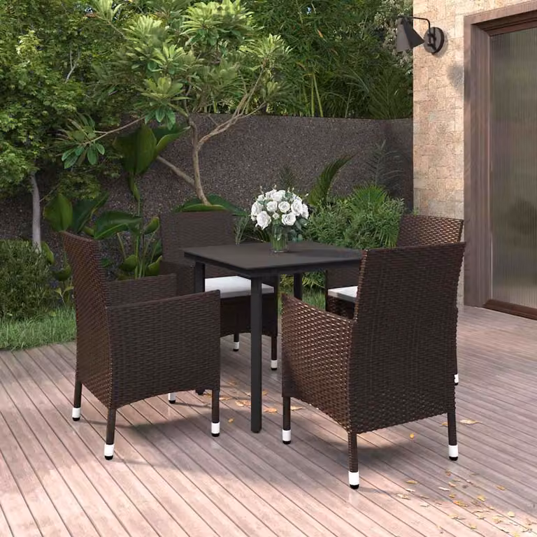 Set da pranzo da giardino vidaXL in polyrattan con tavolo in vetro e 5 sedie con cuscini