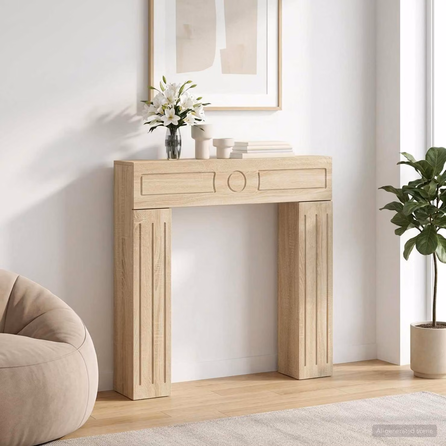 Cornice per camino moderna vidaXL in legno Rovere Sonoma, colore marrone/beige, L: 102 cm, P: 18 cm, H: 100,5 cm