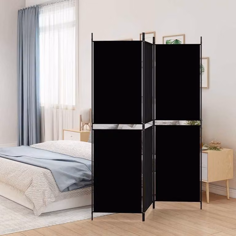 Divisorio a 3 Pannelli vidaXL Nero in Tessuto H: 180 cm, L: 150 cm