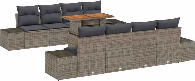 Set Divano da Giardino 9 pcs Grigio Poly Rattan