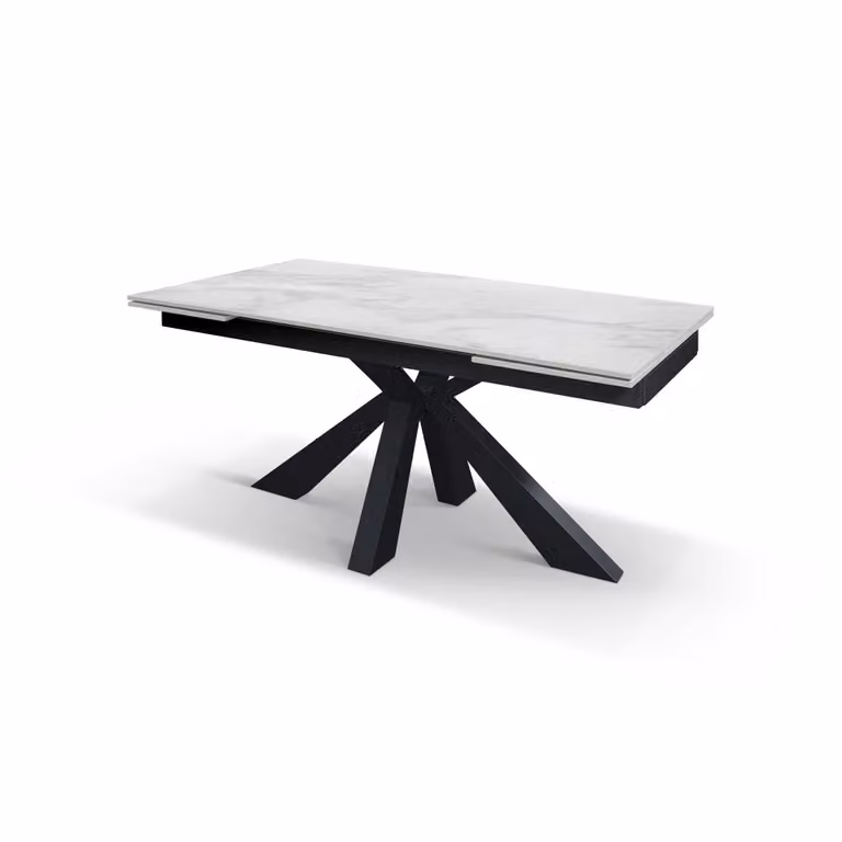 Tavolo BEVERLY HILLS in vetroceramica effetto marmo statuario e metallo verniciato antracite, allungabile 160×90 cm – 240×90 cm