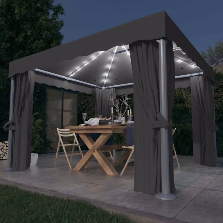 vidaXL Gazebo moderno con tende e stringa di luci LED Antracite 3x3 m