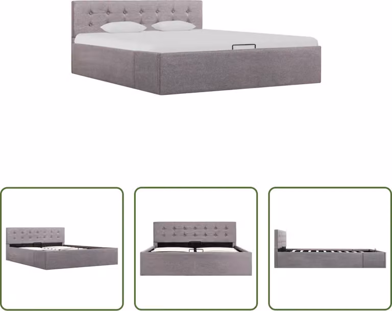 The Living Store Letto contenitore idraulico in tessuto Taupe 140×200 cm