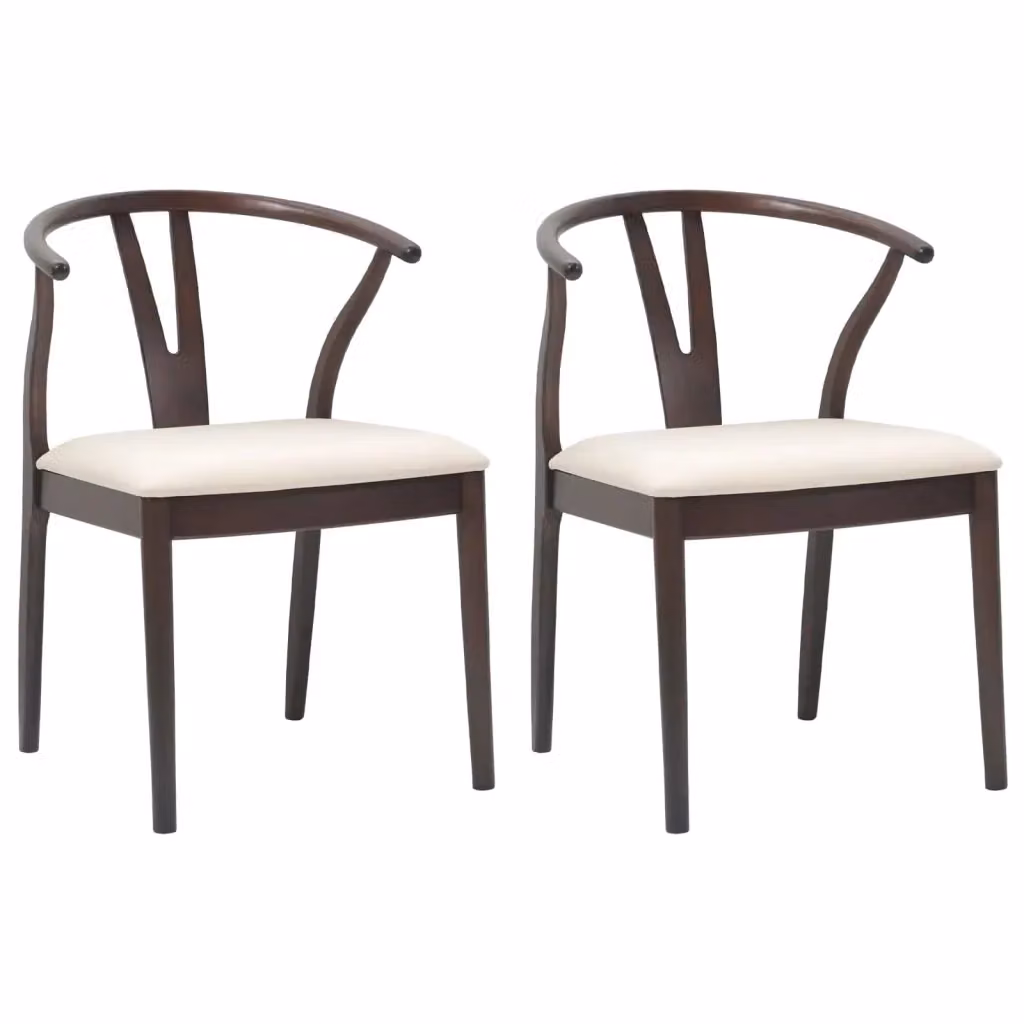 Set di 2 sedie da pranzo vidaXL in legno di gomma marrone con seduta in tessuto moderno L: 54,5 cm x P: 58 cm x H: 77 cm – 2