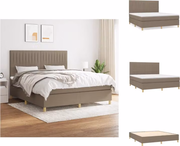 vidaXL Letto a molle con materasso in tessuto taupe 180x200 cm - Letti e strutture letto
