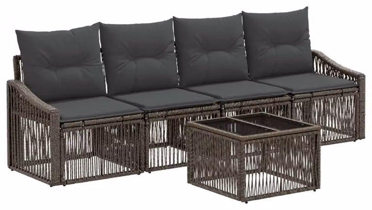 Set Divano da Giardino 5 pcs Grigio polyrattan