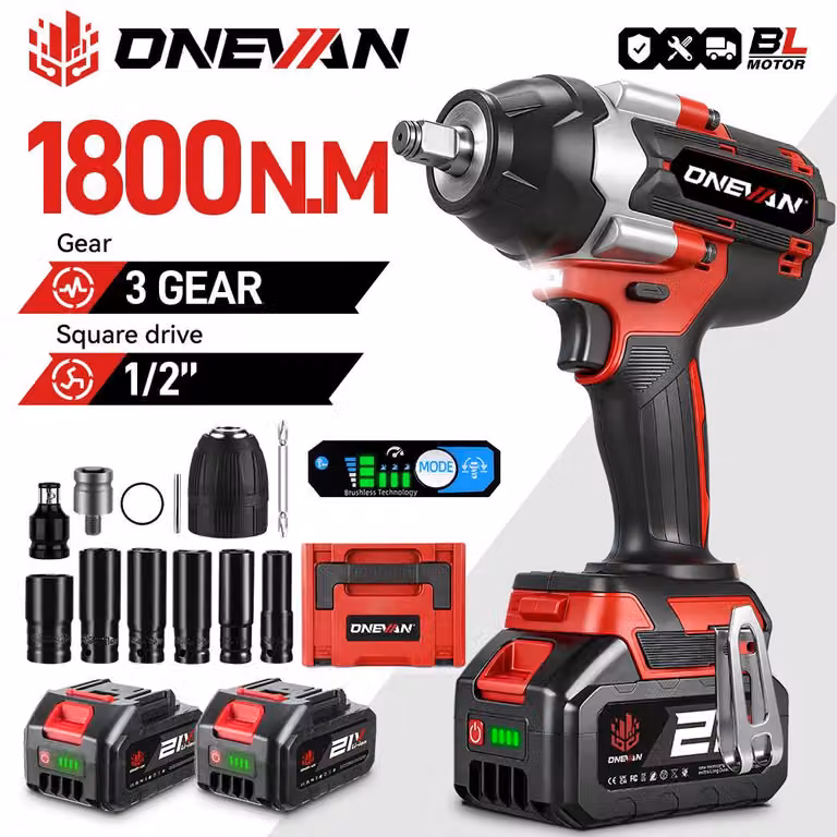 Avvitatore a percussione elettrico senza batteria - Coppia di 1800 Nm - Motore brushless da 18V - Attacco quadrato da 1/2 di pollice