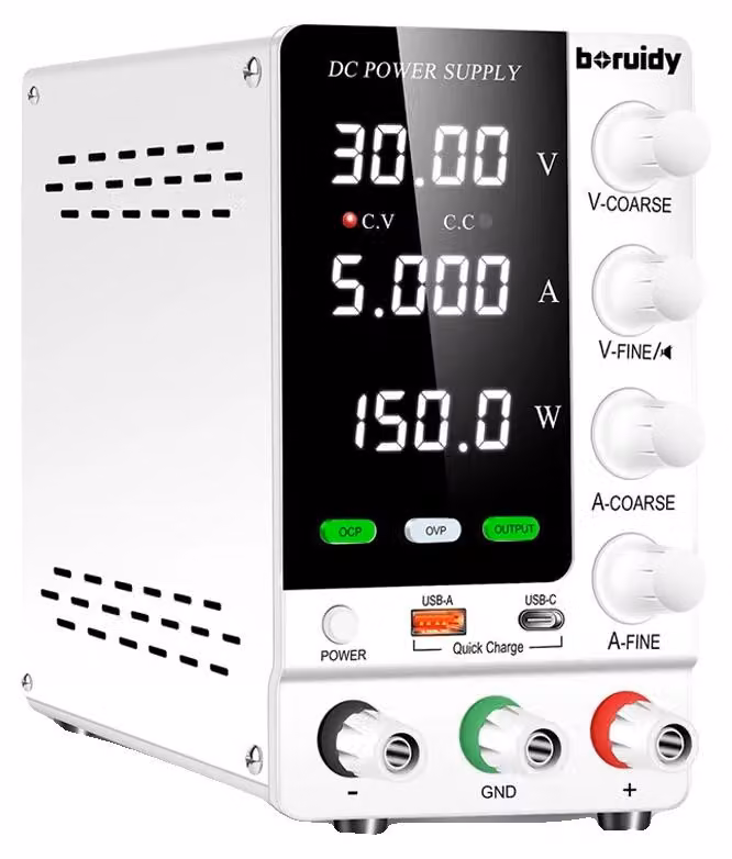 Alimentatore stabilizzato, tensione di uscita regolabile, protezione da sovratensione, modello SPS-C305S, 30V, 5A