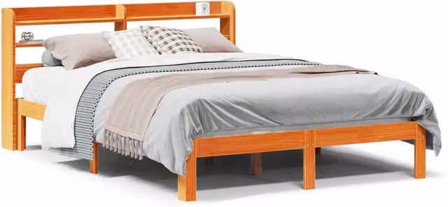 Letto matrimoniale | Letto per adulti | Letto senza Materasso Marrone Cera 135x190 cm in Legno di Pino