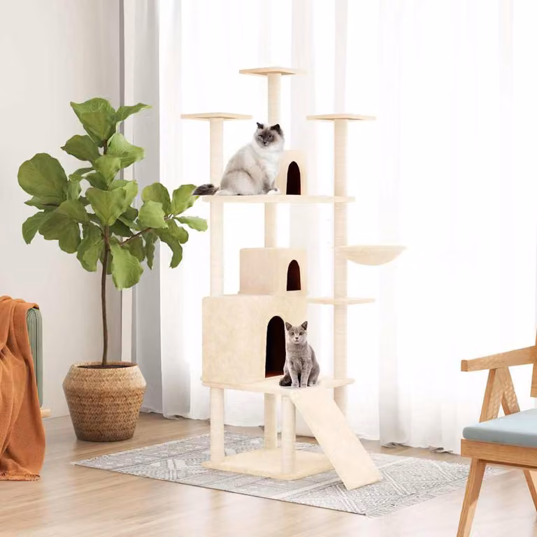 Albero per gatti vidaXL con tiragraffi in sisal, amaca e cuccia, colore beige, Altezza: 175 cm