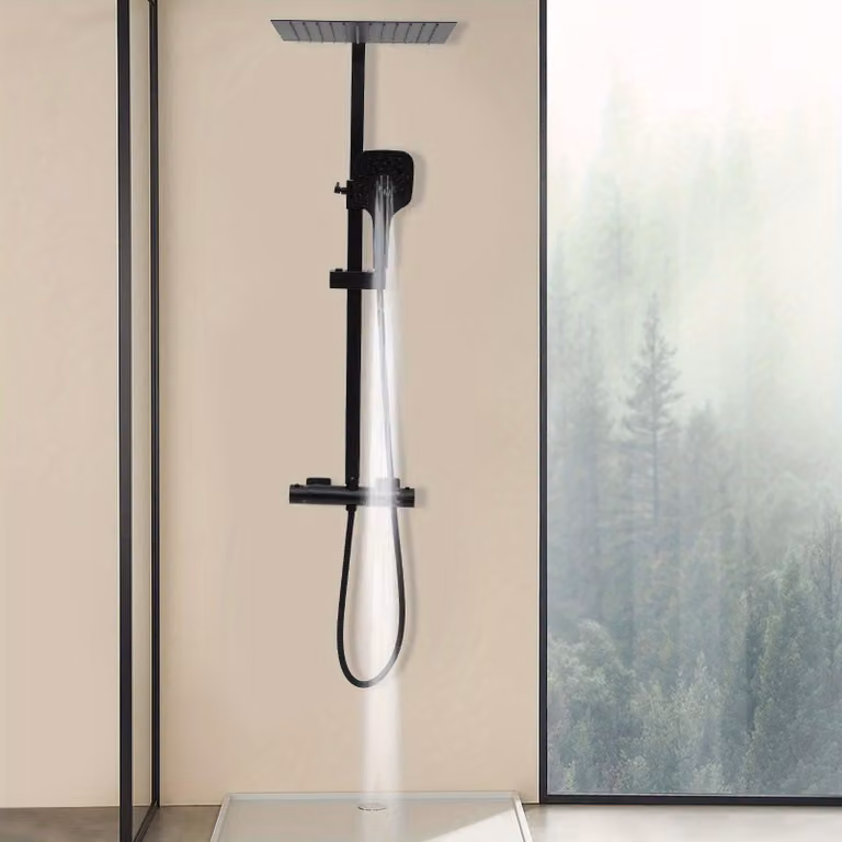 Set doccia a soffione termostatica nera, con doccetta manuale e soffione orientabile