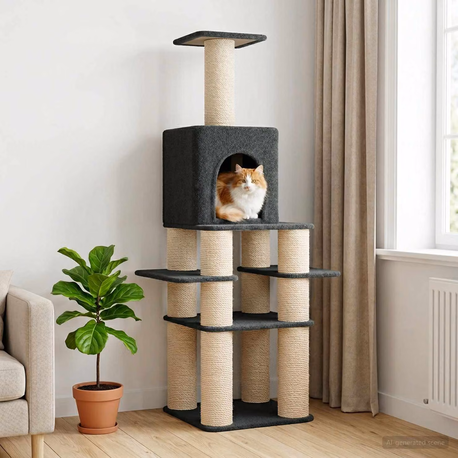 vidaXL Albero per gatti con pali in sisal Grigio Scuro