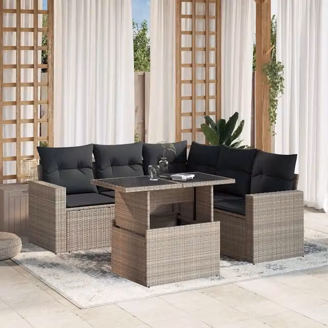 Set Divano da Giardino 6pz con Cuscini Grigio Chiaro Polyrattan 3267272