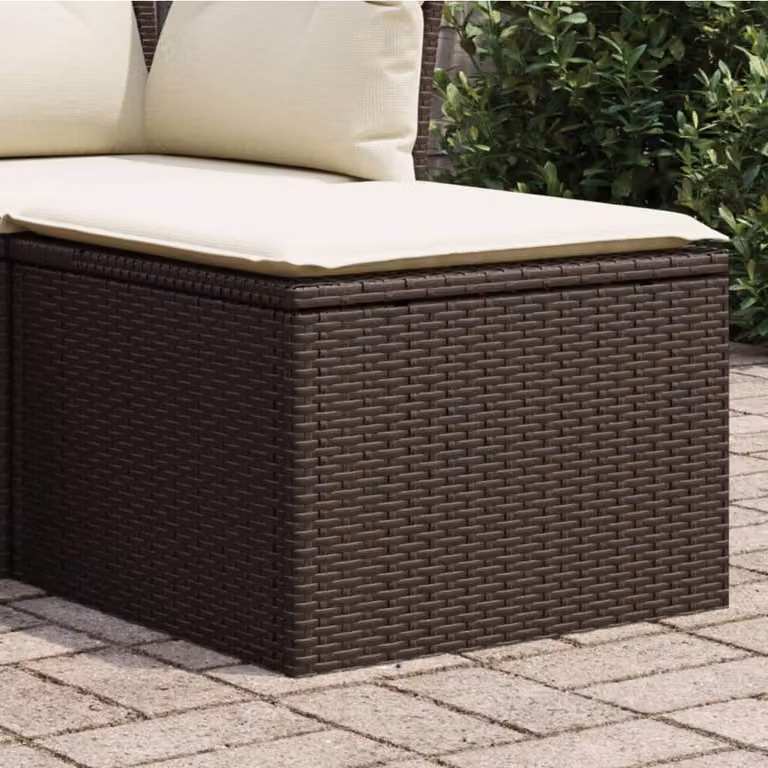 vidaXL Sgabello da Giardino Cubo in Polyrattan Marrone con Cuscino L/P/H: 55 x 55 x 37 cm