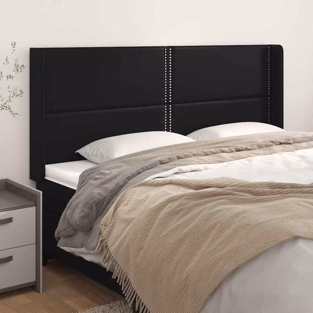 Testiera del letto vidaXL in similpelle nera con pannello imbottito L: 203 cm, P: 16 cm, H: 118/128 cm
