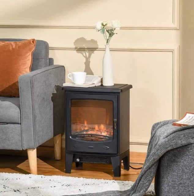 Caminetto elettrico ULEVR da terra 39x26x54,8 cm con effetto fiamma LED, 2 livelli di potenza 900/1800 W, nero