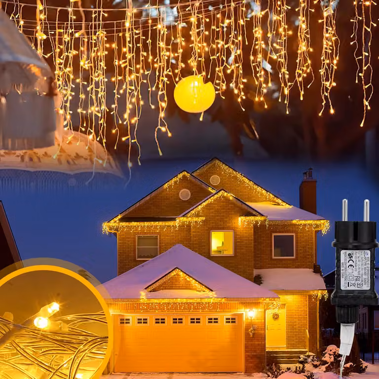 Ikodm, 600 LED, catena luminosa a forma di fiocchi di neve, 15 metri, luce bianca calda, 8 effetti luminosi con funzione di memorizzazione, decorazioni natalizie per finestre e feste