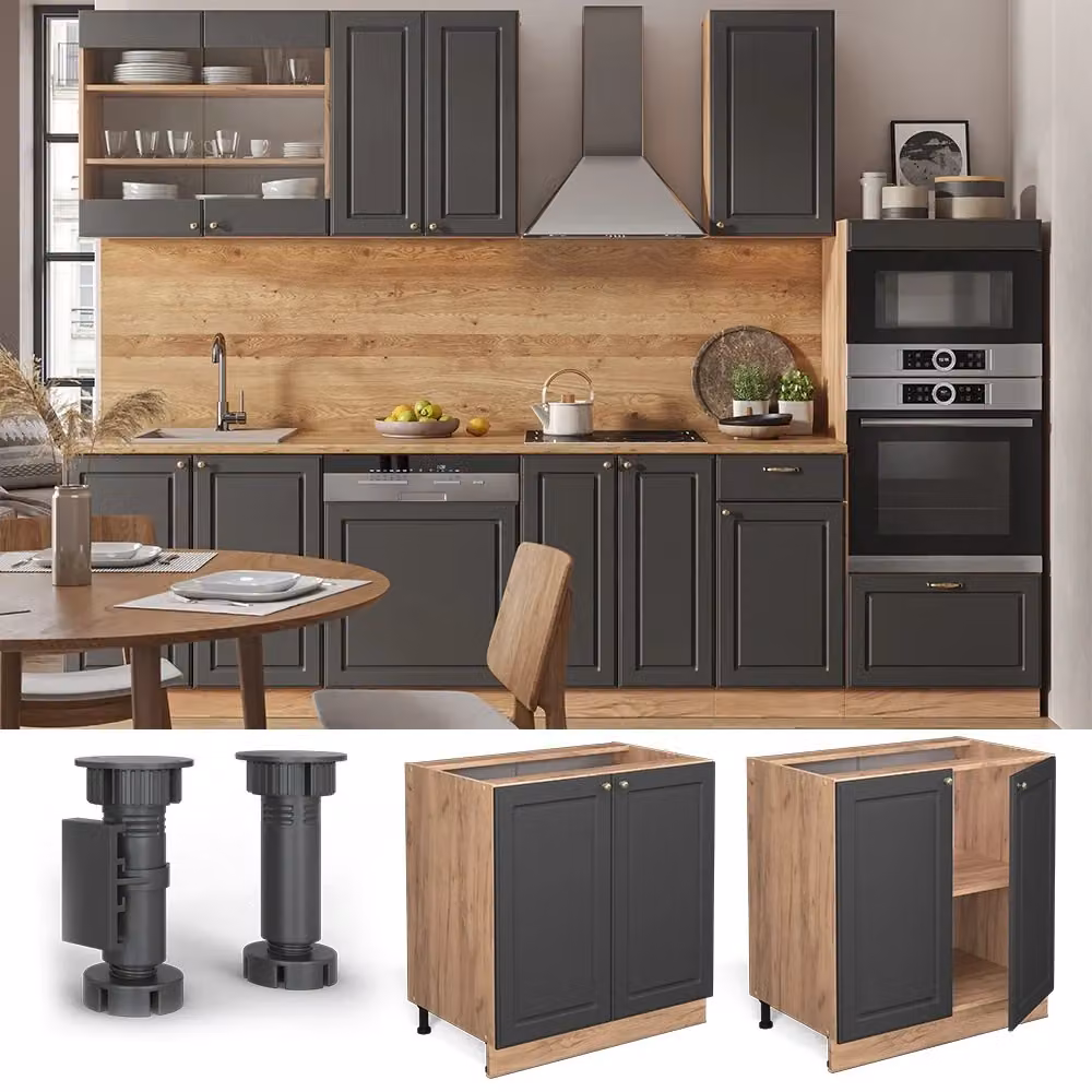 Mobiletto base cucina Fame-Line Vicco Antracite e Rovere dorato con ripiani, larghezza: 80 cm – 2
