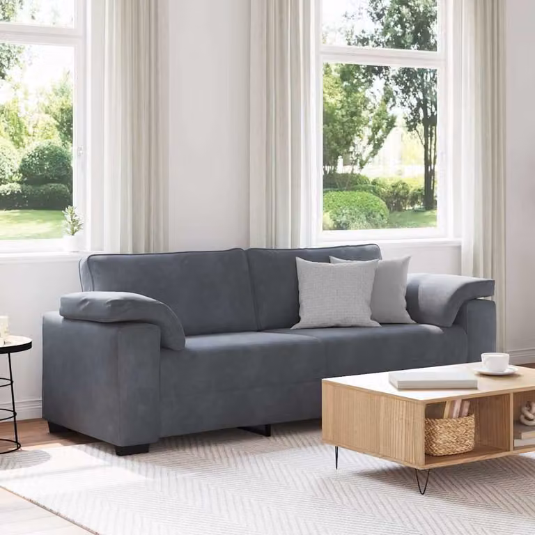 vidaXL Divano a 3 Posti Moderno in Velluto Grigio con Cuscini, L: 220 cm, P: 77 cm, H: 82 cm