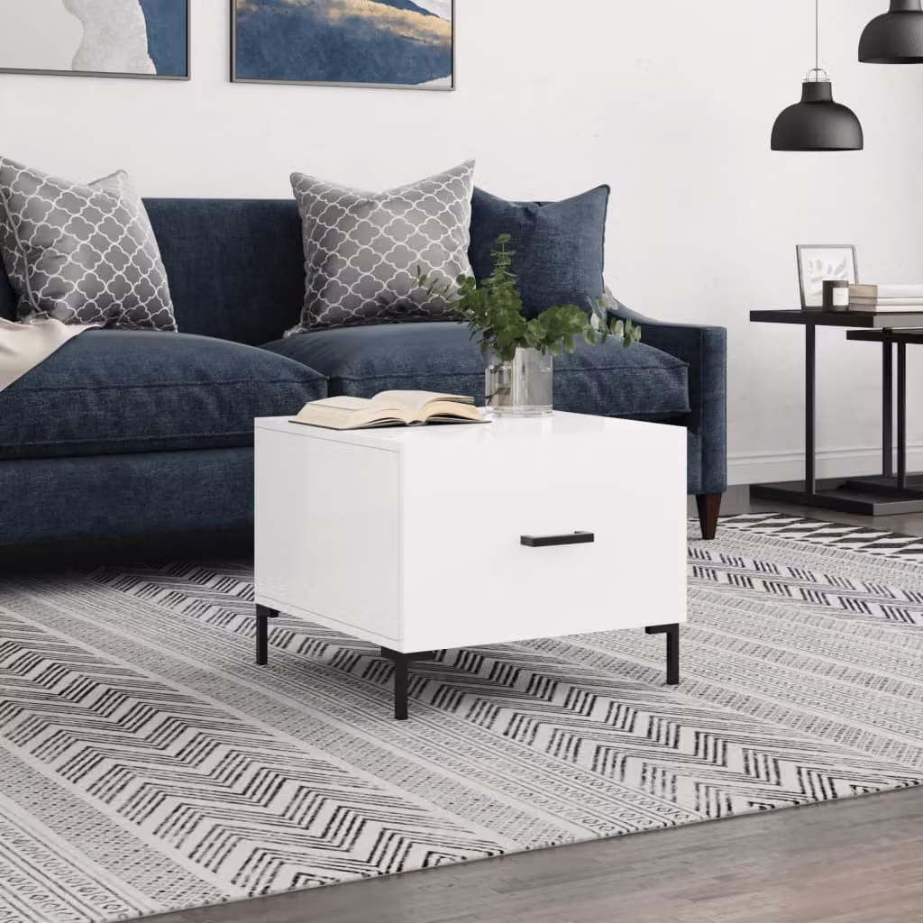 vidaXL Tavolino da Salotto Moderno Bianco Lucido in Legno e MDF L/P/H: 50 x 50 x 40 cm