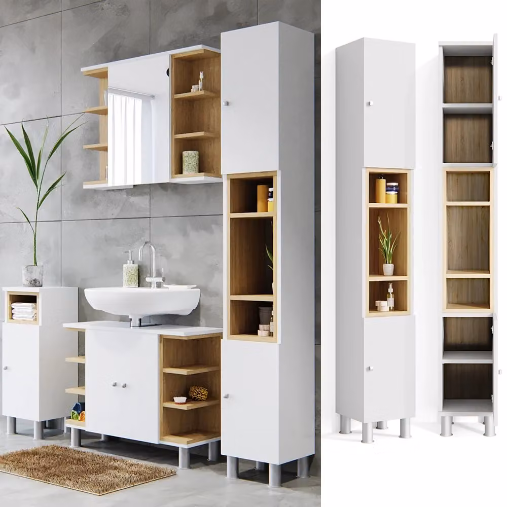 Mobile bagno alto Aquis Vicco Bianco con ante a battente e ripiani interni L: 30 cm, H: 190 cm – 2