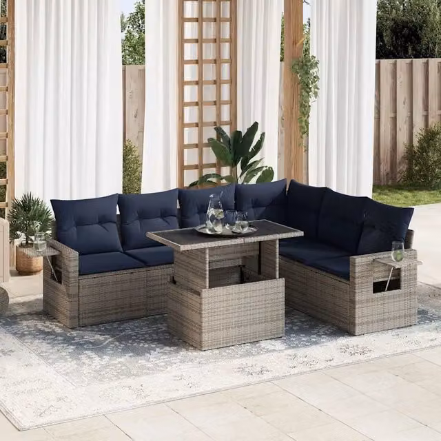 Set Divani da Giardino con Cuscini 7pz Grigio Polyrattan 3326492