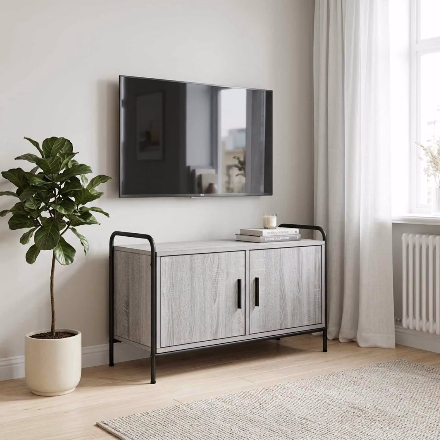 Mobile TV vidaXL moderno in legno ingegnerizzato e metallo, colore grigio, L 79,5 cm x P 33 cm x H 50 cm