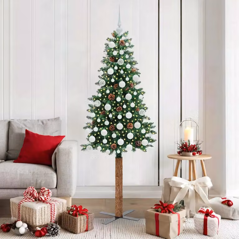 Albero di Natale snodato moderno vidaXL verde con luci LED bianco caldo in PVC, metallo e legno, Altezza: 180 cm