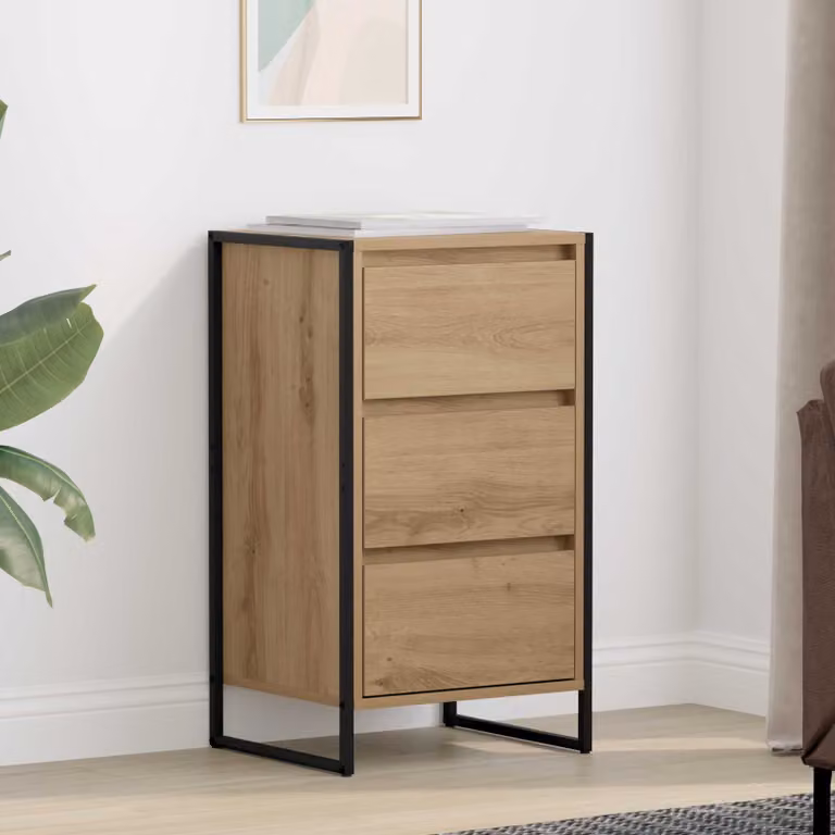 vidaXL Credenza in stile industrial in rovere e metallo, colore marrone, L 43 cm x P 36 cm x H 75,5 cm