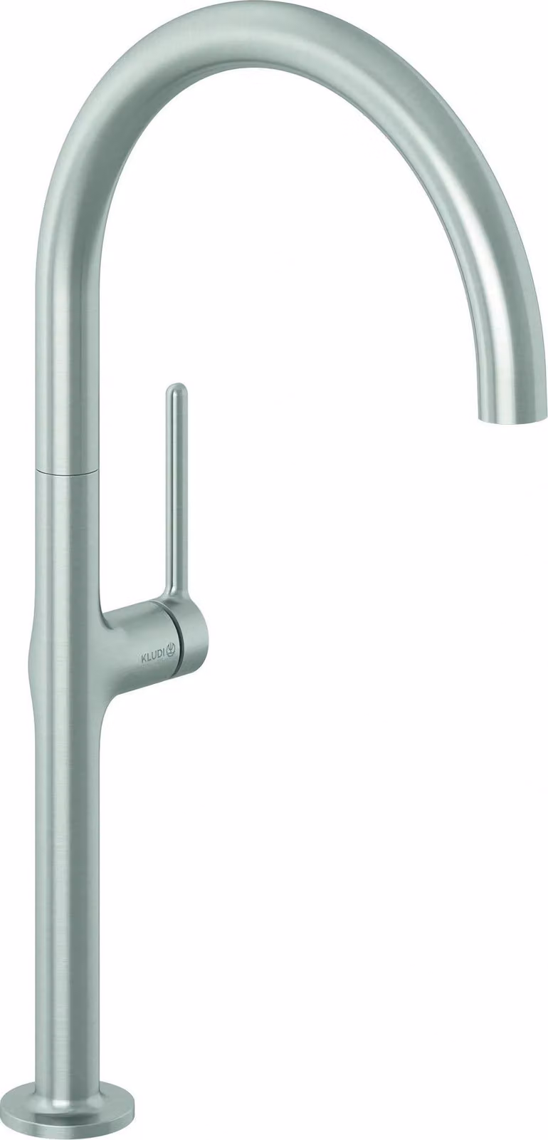 Kludi REEF, miscelatore monocomando per lavello, comando laterale, acciaio inox, finitura nichel, 1 pz.
