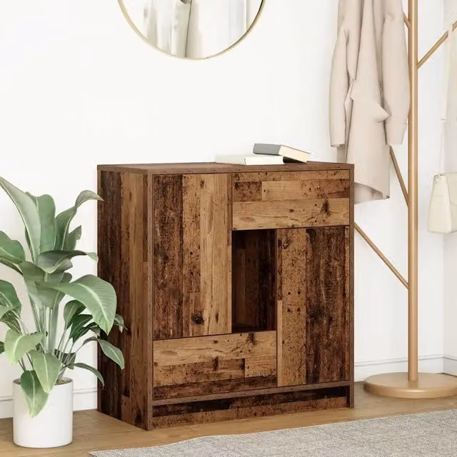 Credenza con Cassetti e Ante in Legno Antico Marrone vidaXL L: 70,5 cm, P: 34 cm, H: 74,5 cm