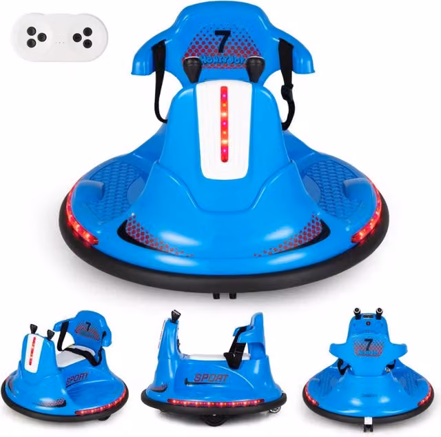 Autoscontro elettrico a batteria per bambini con doppio joystick, telecomando e luci a LED, colore blu