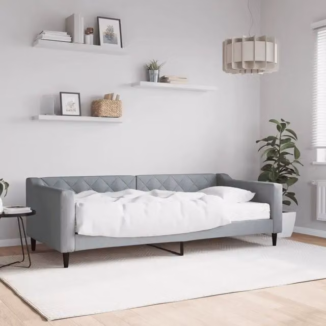 Divano Letto Moderno vidaXL in Tessuto Grigio con Materasso in Schiuma L/P/H: 90 x 200 cm – 1