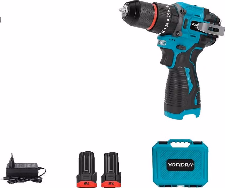 Trapano elettrico a batteria, motore brushless, livelli di coppia regolabili, 2 batterie