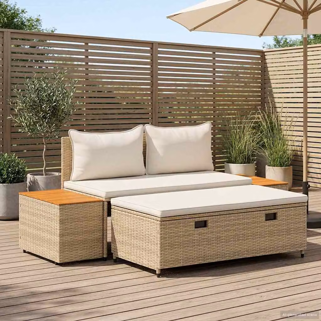 Set di divani da esterno vidaXL composto da 4 pezzi in stile moderno con cuscini inclusi e coperture rimovibili, colore beige e bianco