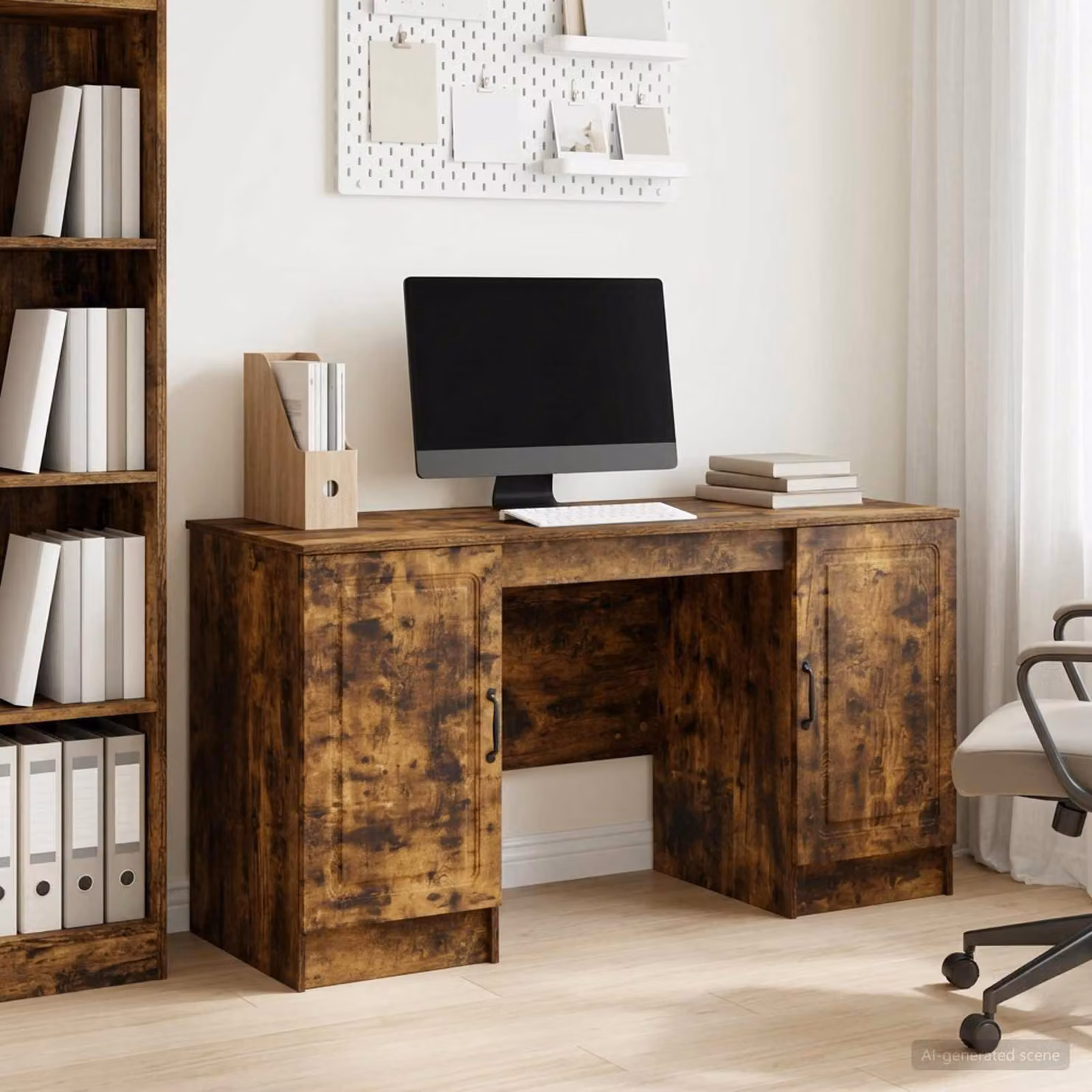Maison Exclusive - Scrivania in legno impiallacciato noce, dimensioni 142,5 x 50 x 75 cm