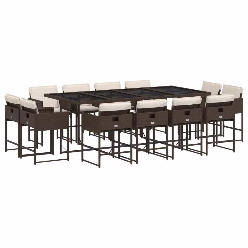Set da Pranzo da Giardino 13pz con Cuscini Marrone Polyrattan