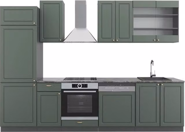Cucina componibile Fame-Line Verde-oro rustico/Antracite 300 cm senza piano di lavoro Vicco