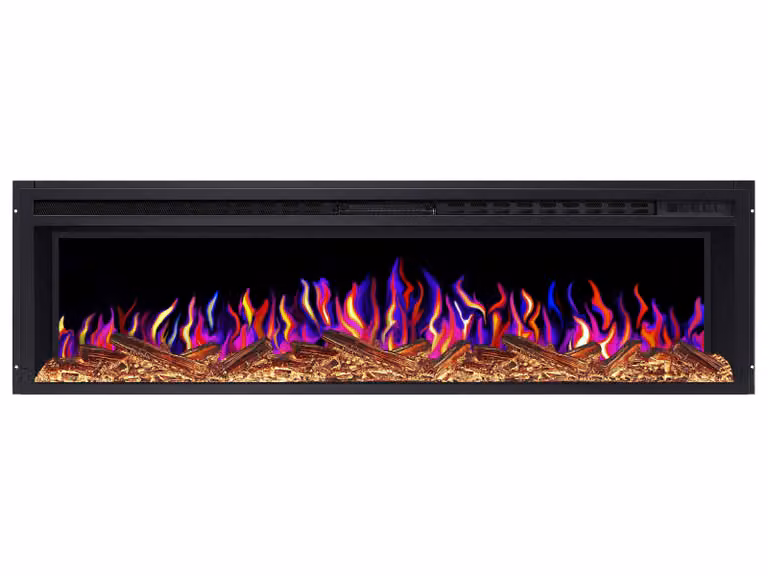 ArtiFlame AF58 Multicolor: camino elettrico da incasso con riscaldamento da 1600 W, effetto fiamma 3D realistico, illuminazione a LED, telecomando, colore nero