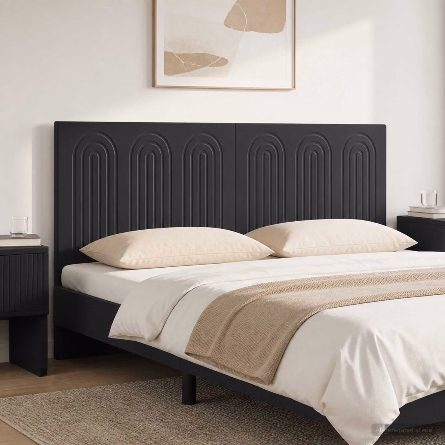 vidaXL Testiera da Muro ALKMAAR Moderna in Legno Ingegnerizzato Nero Opaco L: 142 cm, H: 50 cm, P: 12,2 cm