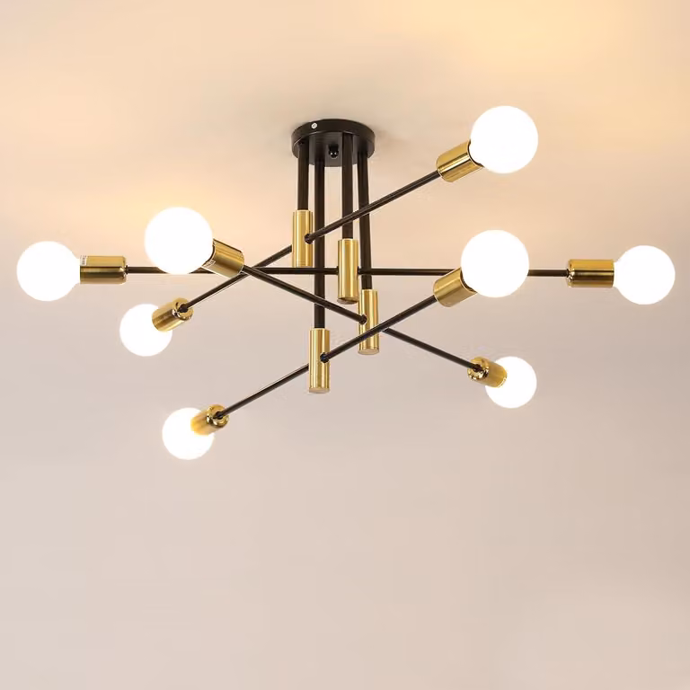 Lampadario Toolight a 8 luci, dorato e nero, attacco E27, diametro 90 cm, ideale per la cucina. Lampadario a 8 luci, colore nero