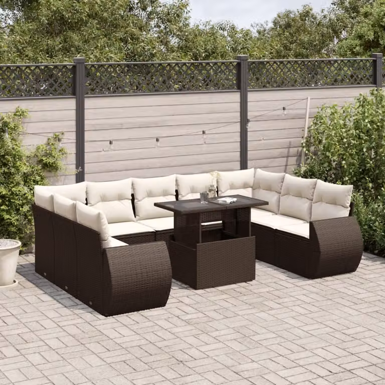 Maison Exclusive - Set Divani da Giardino 10pz con Cuscini in Polyrattan Marrone
