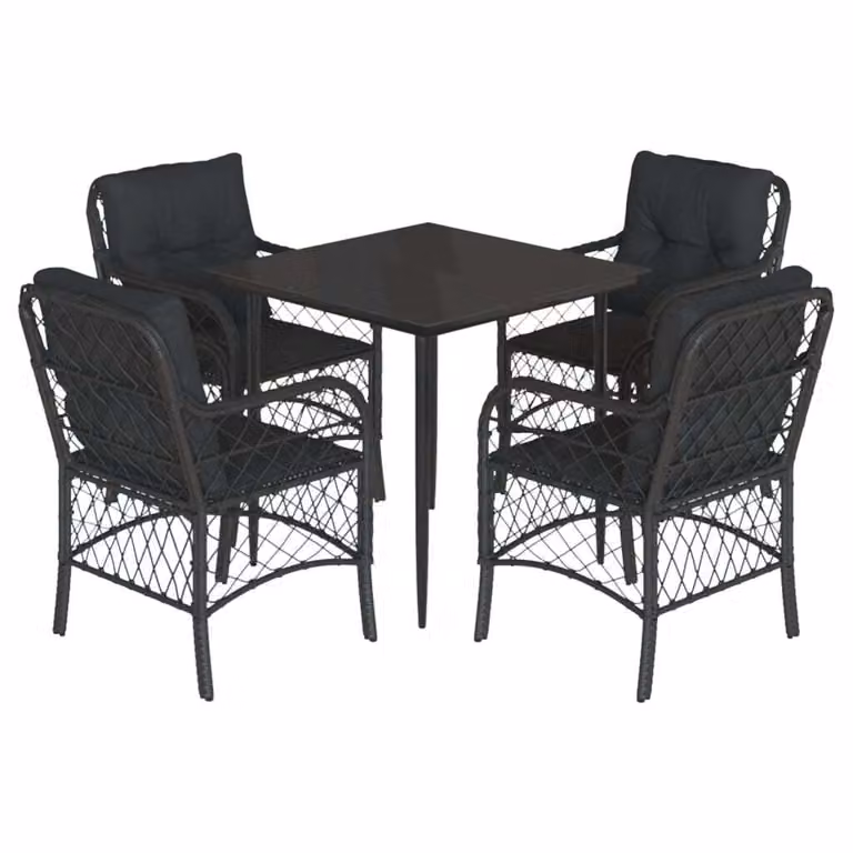 Set da Pranzo da Giardino 5 pz Nero con Cuscini in Polyrattan