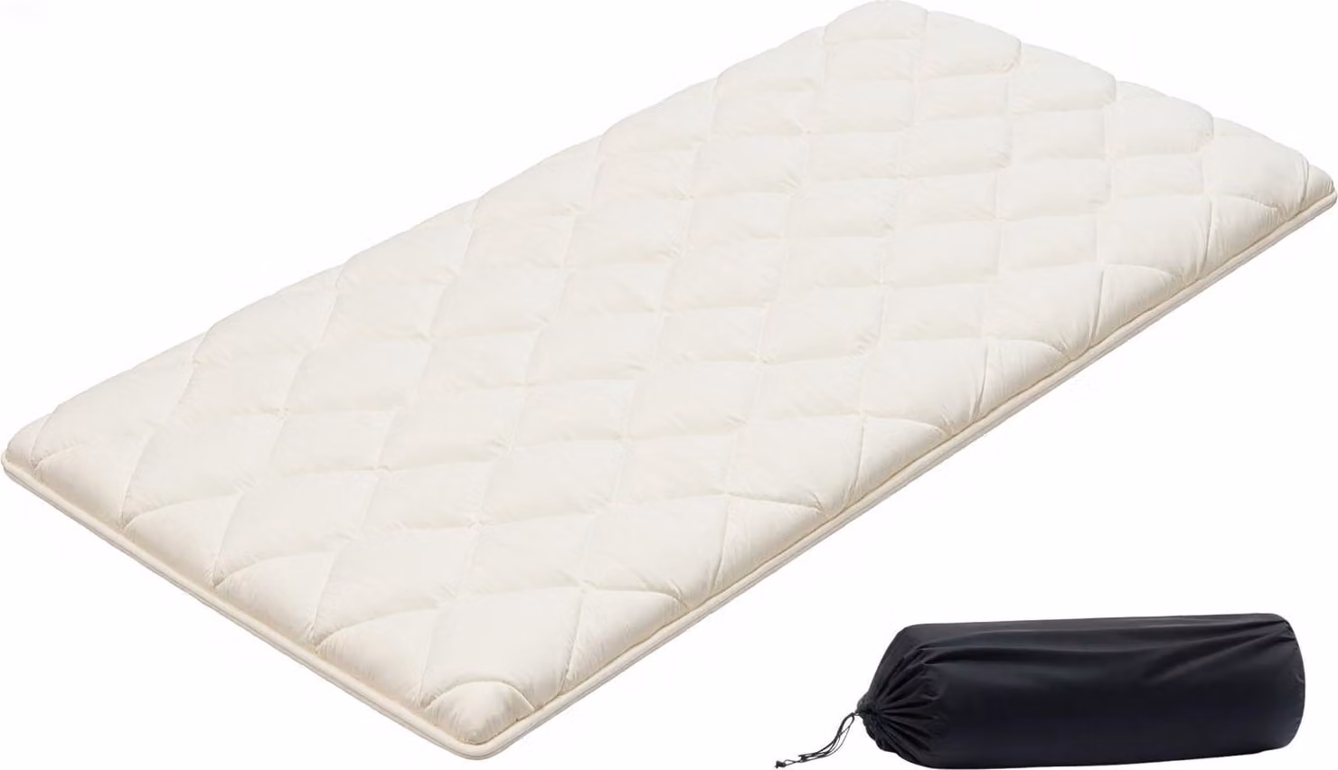 Materasso futon giapponese - Materasso tatami per letto singolo - Pieghevole - 9 strati - 203 x 99 x 6,35 cm - Con borsa per riporlo e set di fissaggio - Per meditazione e yoga - Bianco