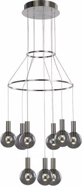 Lampada a sospensione moderna Italux Aria LED in metallo cromato con vetro trasparente, luce bianca calda 3000K, Diametro: 40 cm